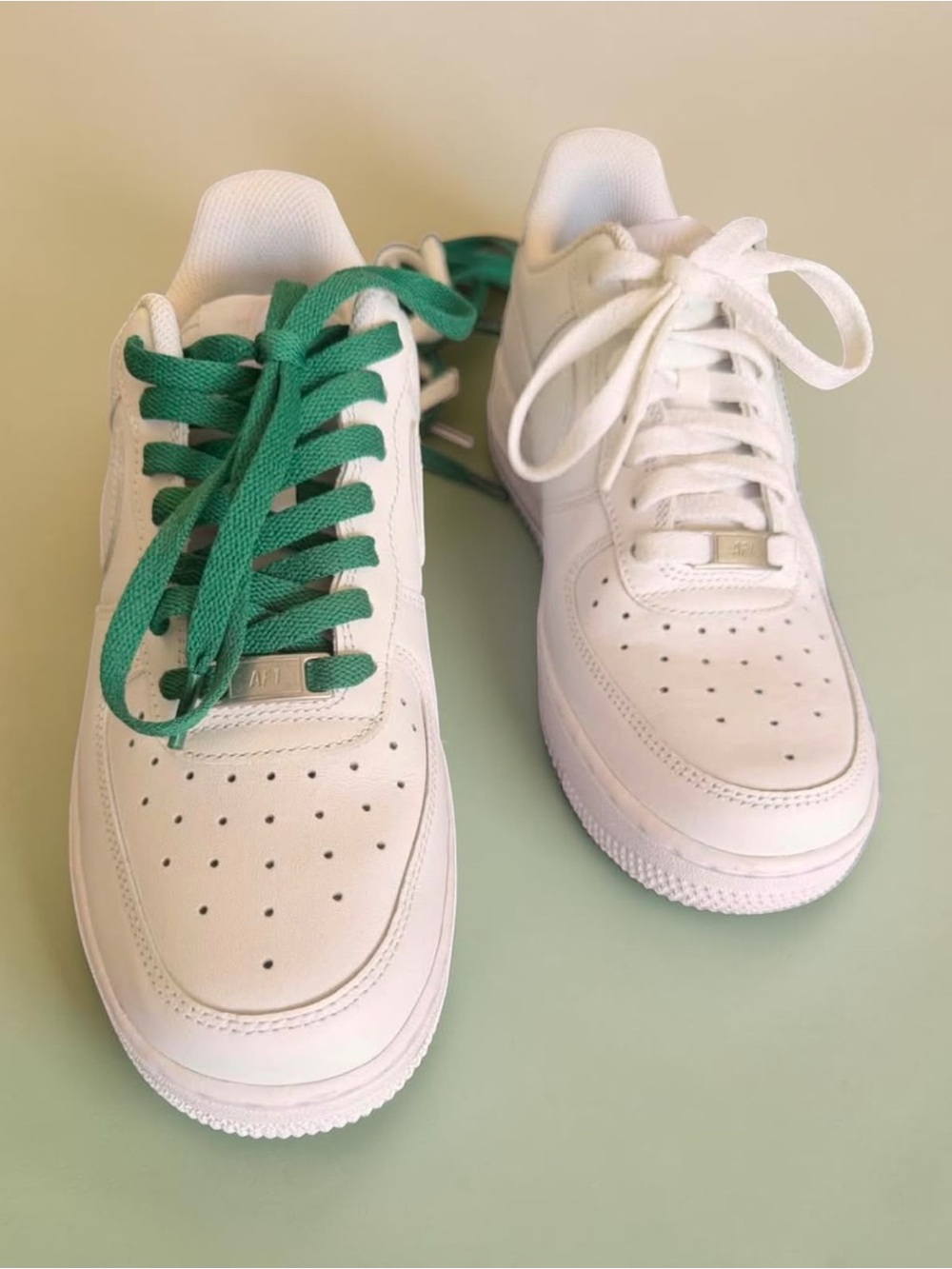 Nike White Sneakers with Green and White Laces
